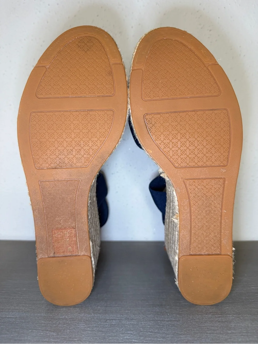 Tory Burch Freida Canvas Leather Blue Platform Espadrille Sandals Women's Sz 8 M
